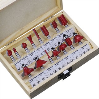 Bộ 15 dao phay gỗ, mũi phay gỗ 1/4 1/2