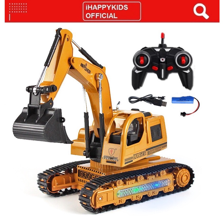 Xe máy xúc điều khiển từ xa chạy xích có đèn màu và âm thanh tỷ lệ 1:16 dành cho trẻ em
