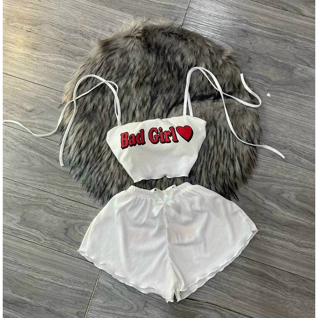 Set đồ nữ áo croptop 2 dây  kèm quần cộc có mút ngực lưng co giãn thun lạnh mẫu 2021