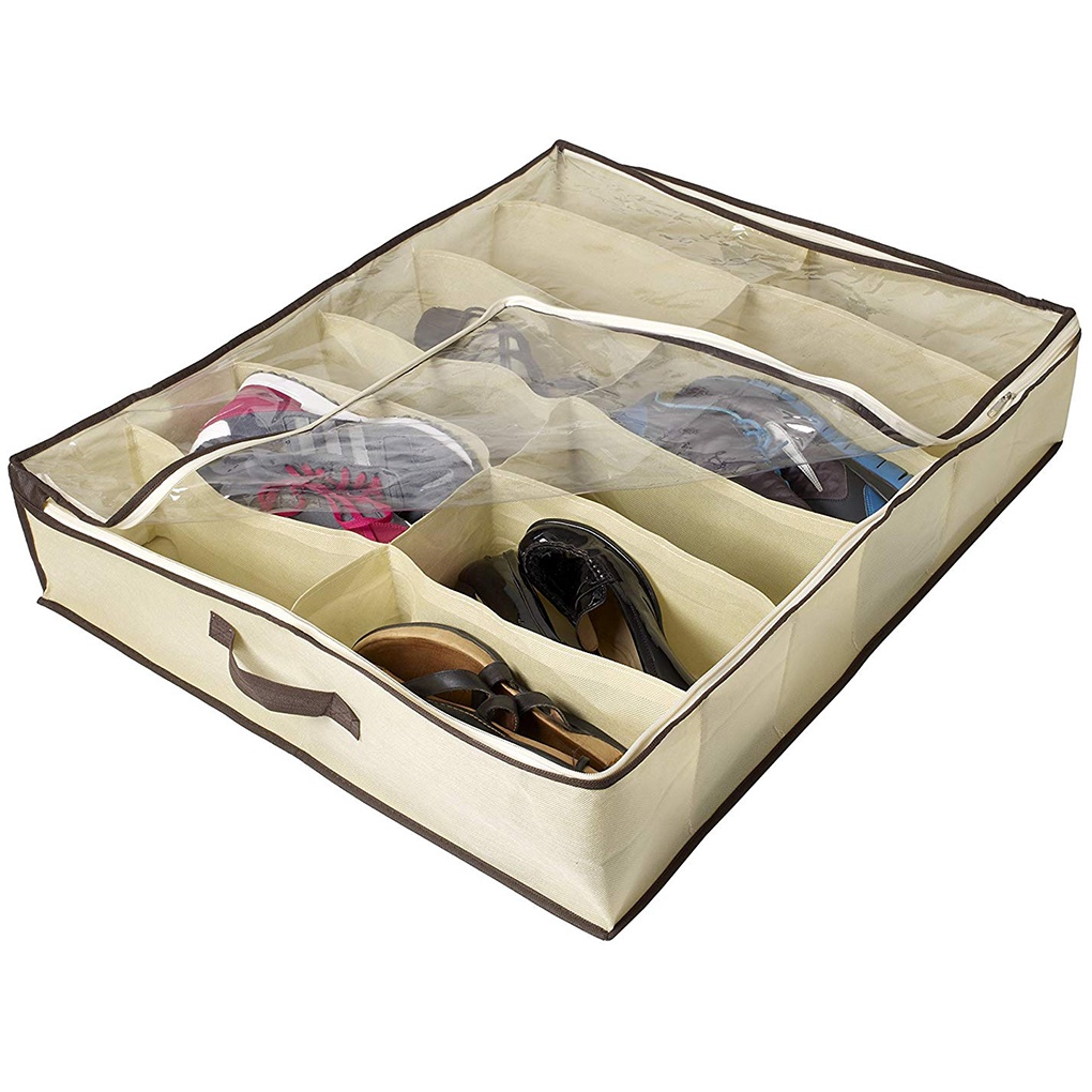 2Pcs/set 12 Grids Under Bed Shoe Organizer for Kids Adults Shoes Closet Storage Organizer Box ELEN