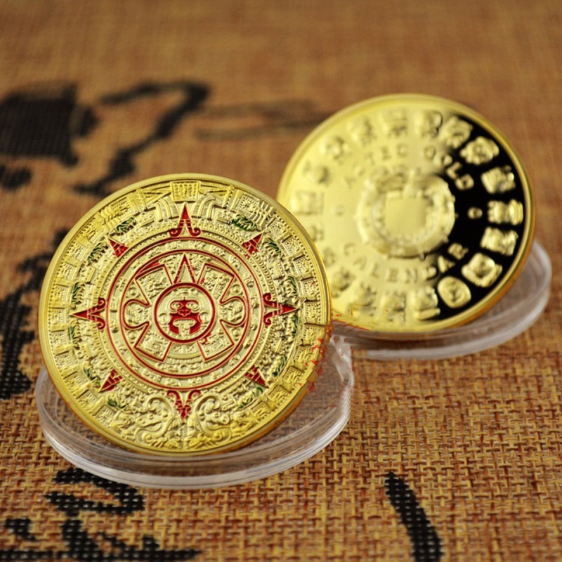 Đồng Xu Mạ Vàng In Hình Lịch Mayan Aztec