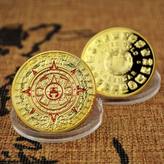 Đồng xu mạ vàng in hình lịch mayan aztec