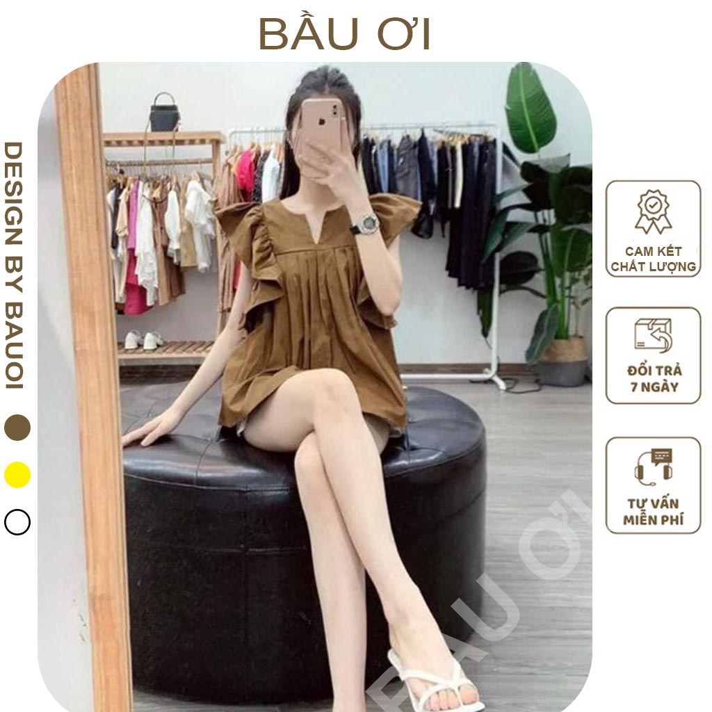 [FREE SHIP A02] ÁO BẦU XẾP LY TAY BÈO XINH XẮN - ÁO BẦU CÔNG SỞ THỜI TRANG HÀN QUỐC