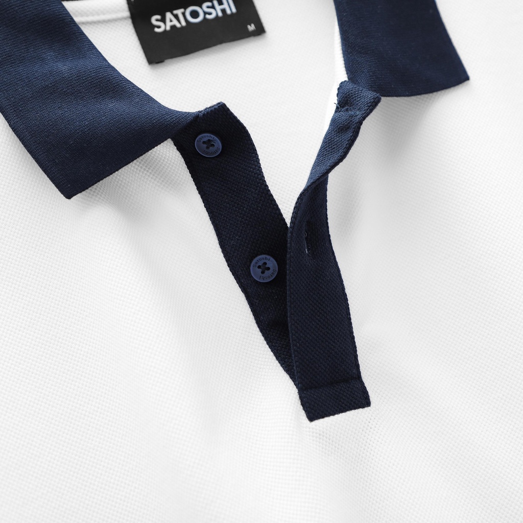 | Satoshi | Áo Polo STS Diamond Pique SAPL80 Trắng Viền Cổ Navy Chất Cotton