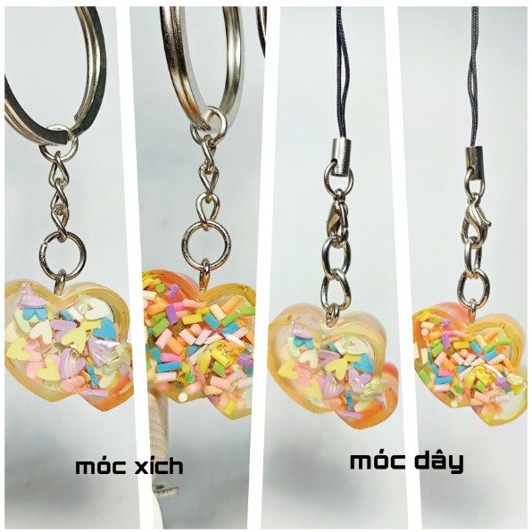 Móc khoá trái tim full charms - Móc khoá handmade resin - Quà lưu niệm