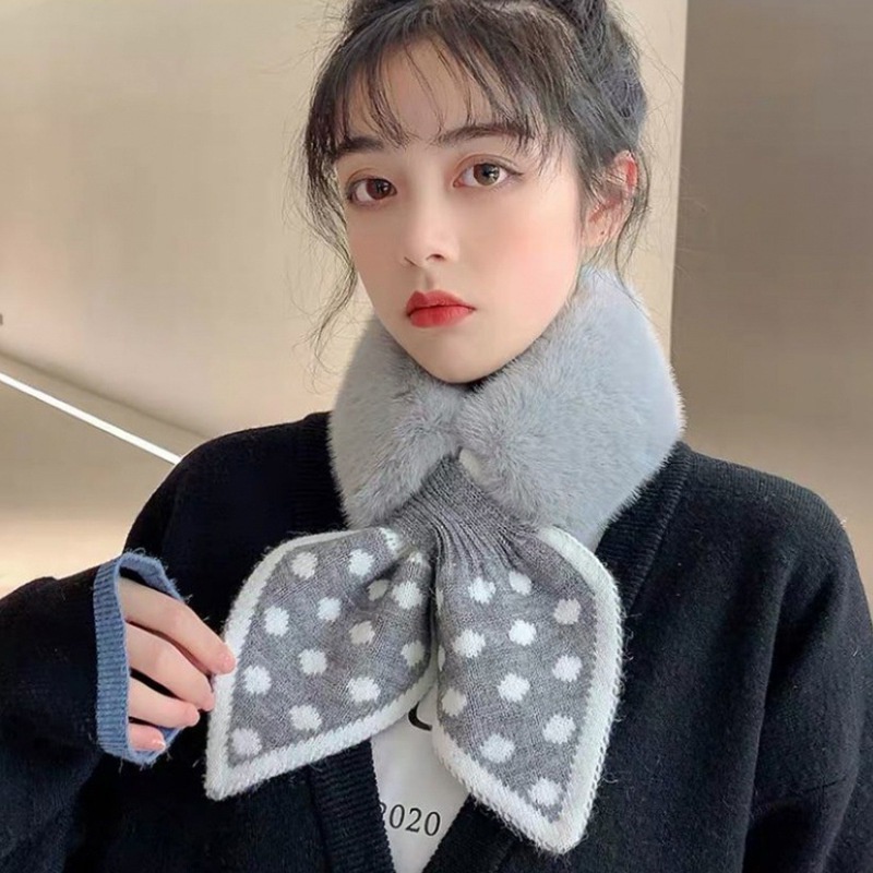 Khăn choàng cổ 60-80cm phối lông mềm ấm áp cho nữ