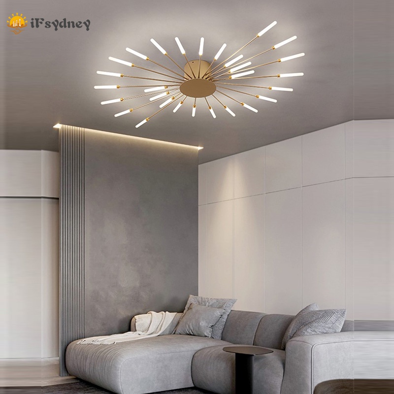 Đèn trần bóng LED bằng sắt màu vàng đen hiện đại phong cách Bắc Âu trang trí phòng khách/phòng ngủ