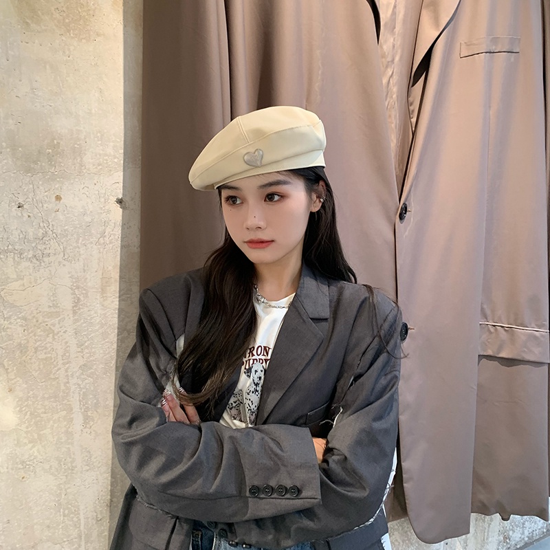 Mũ beret MG STUDIO trang trí khóa hình trái tim thời trang