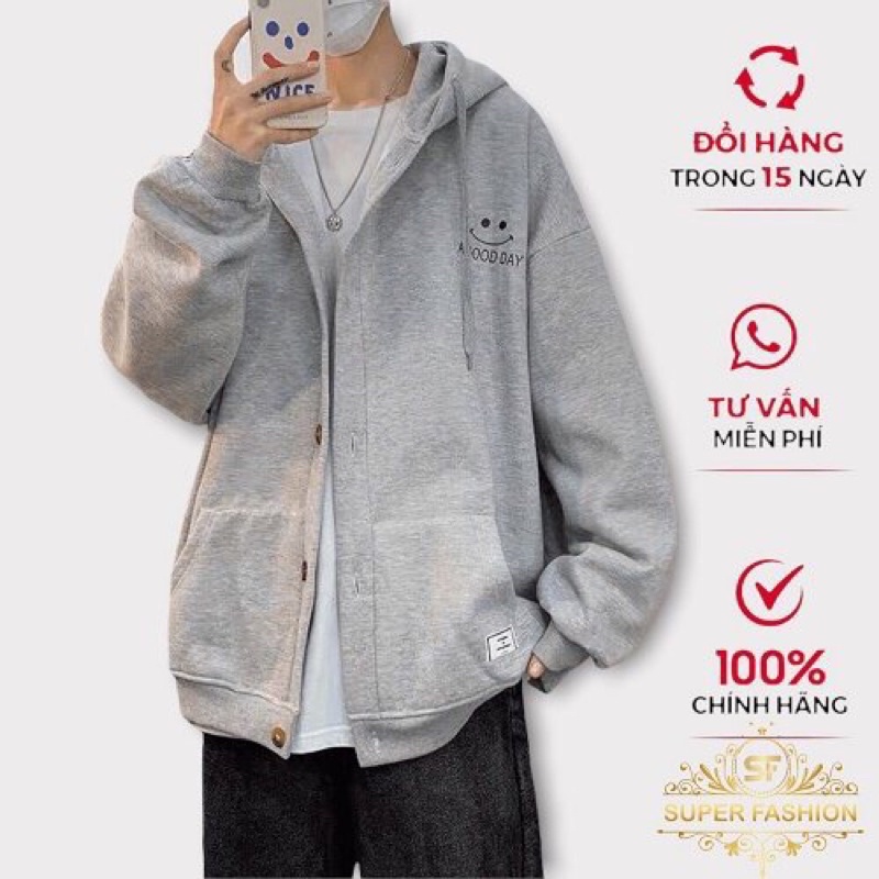 Áo khoác Hoodie Nam Có Nón Có Cúc Nút To Nỉ Ngoại Dày Mịn Form Rộng Hot Trend SF SUPER FASHION