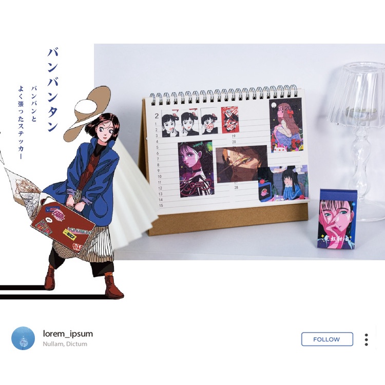 Sticker Set Miếng Dạng Thẻ Sticker Tấm 2 Tờ Dán Retro Anime Girl