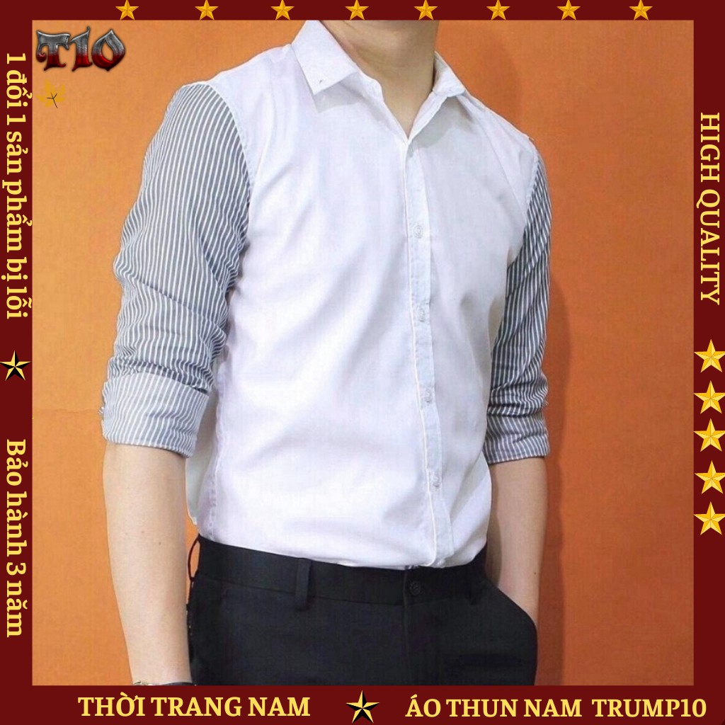 💥SẢ KHO💥 Áo Sơ Mi Nam Dài Tay TRUMP-SMND01 Phối Caro Tay Áo Kiểu Hàn Quốc Cực Đẹp