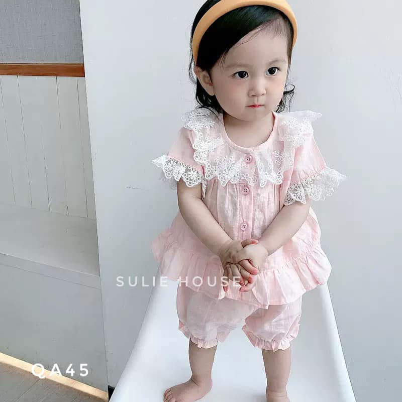 Set bộ pijama cộc tay ren ngực - QA45