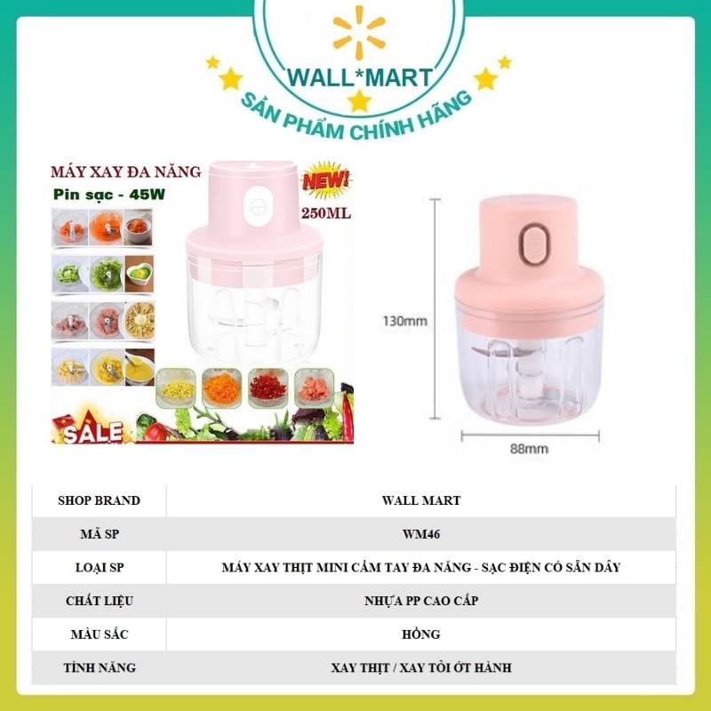 Máy xay tỏi ớt - xay tiêu thịt cầm tay mini Đa Năng hàng loại 1 WALLMART WM46