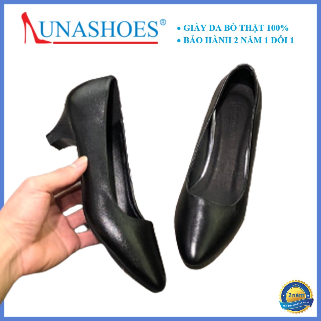 Giày Cao gót nữ 3p Lunashoes 10186 giầy da bò thật cho mẹ bảo hành 24 tháng vnxk guốc búp bê mềm đi êm chân