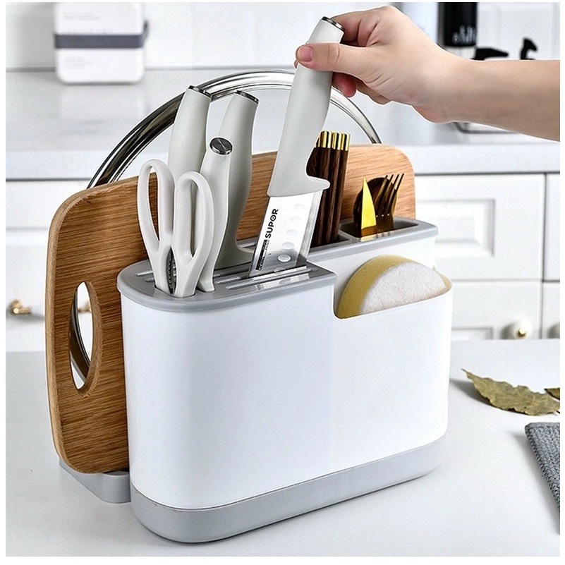 Kệ để dao thớt đa năng, giá đựng đũa muỗng, hộp để dao thớt bằng nhựa, kệ để nắp nồi thông minh