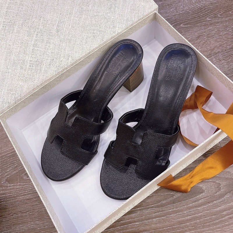 Guốc quai H da mềm gót gỗ 5cm (hàng đẹp )