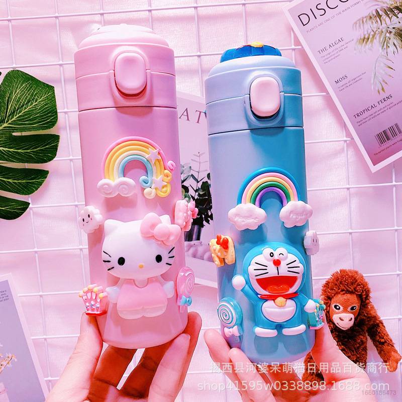 Bình Đựng Nước Giữ Nhiệt Mini In Hoạt Hình Doraemon Hello Kitty Mickey Dễ Thương Cho Bé