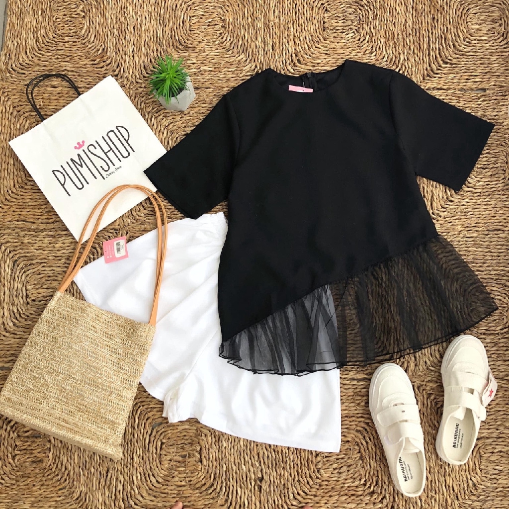 [ẢNH THẬT] Set bộ áo đen voan kính kèm quần trắng siêu xinh | BigBuy360 - bigbuy360.vn