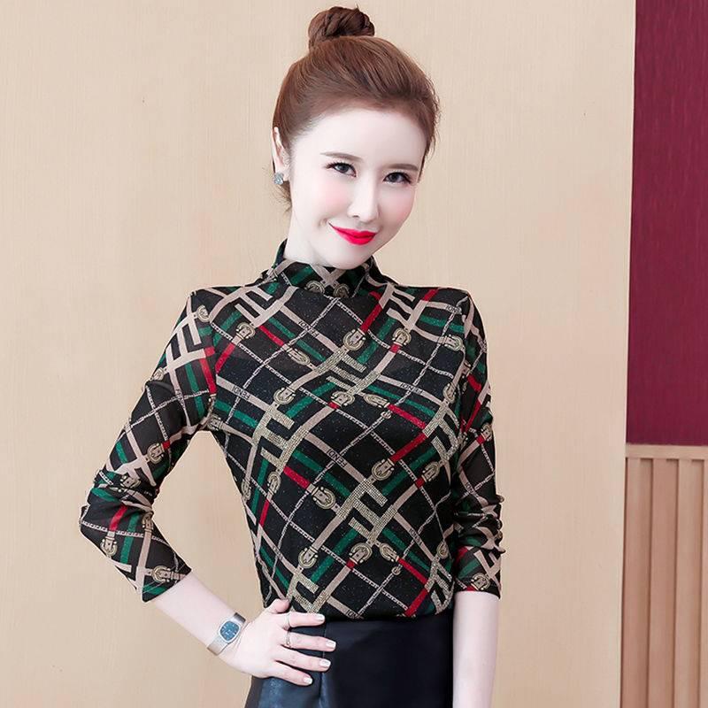 Áo thun tay dài cổ cao plus size cho phụ nữ trung niên