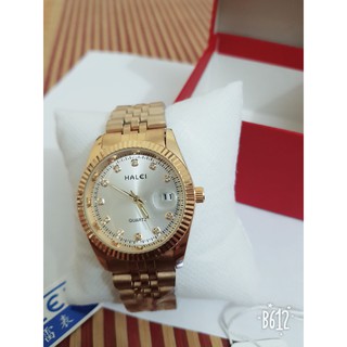 Đồng hồ nam nữ giá rẻ halei mặt bạc dây mạ vàng cao cấp