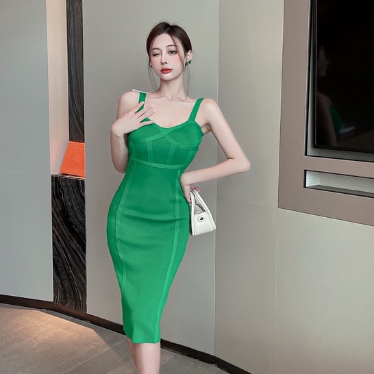 Đầm Dệt Kim Hai Dây Dáng Ôm Dài Vừa Vặn Màu Trơn Thời Trang Mùa Hè Hàn Quốc Chất Lượng Cao