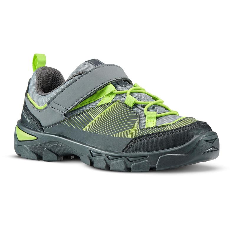Giày cổ thấp quai dán đi hiking Decathlon Quechua mh120 trẻ em màu xám và xanh lá cây