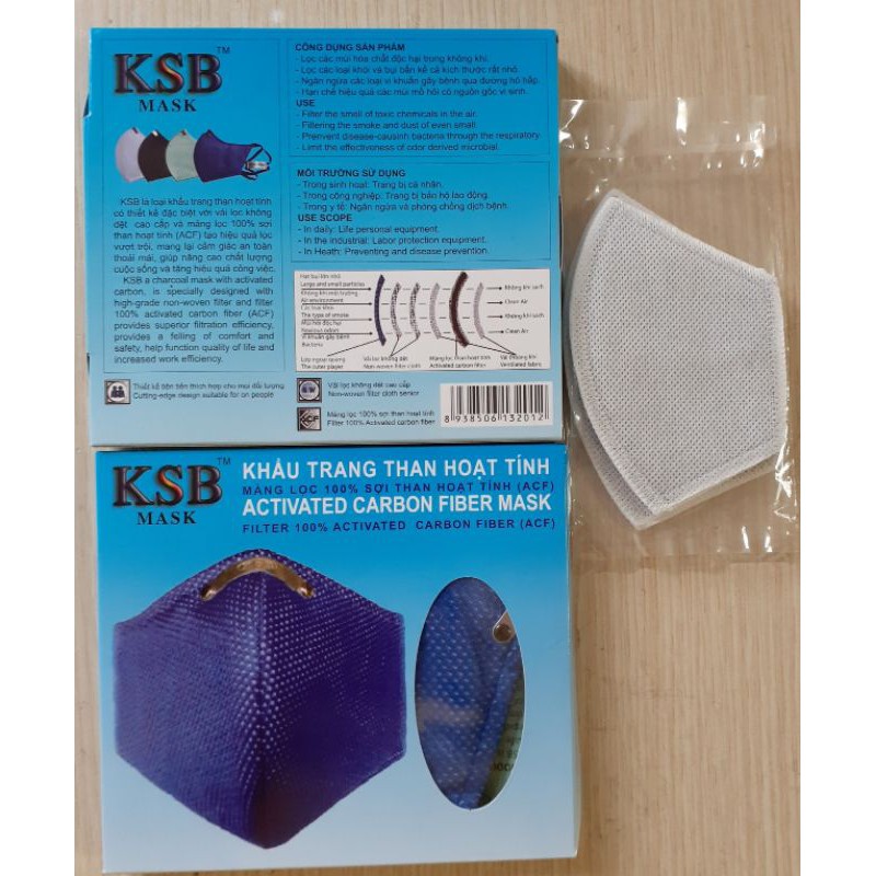 Khẩu trang vải KSB có lõi than hoạt tính tặng kèm 1 lõi than chống bụi min cao