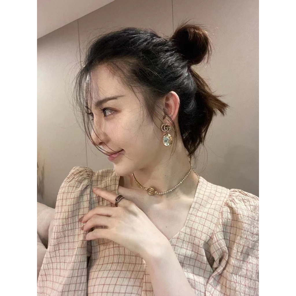 Bông Tai Gucci Bằng Thép Titan Hình Logo GG Đôi Thời Trang Cho Nữ