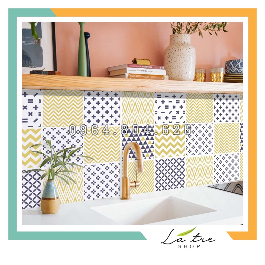 Decal gạch bông decor dán bếp kính nhà tắm decor chịu nhiệt dễ lau chùi đề can loại 1 Lá tre H64