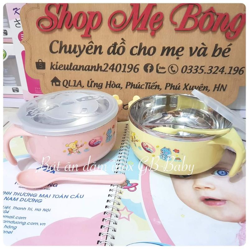 Bát ăn dặm inox có nắp đậy kèm thìa