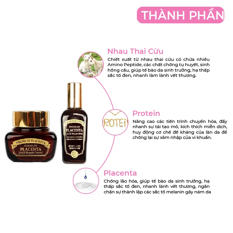 Bộ dưỡng da - Bộ dưỡng trắng da tinh chất Nhau Thai Cừu 3W Clinic Hàn Quốc [Serum+Kem Dưỡng]