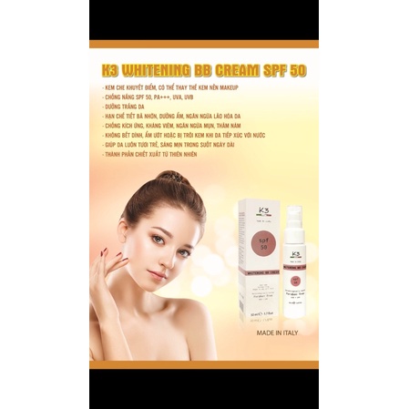 KEM NỀN CHỐNG NẮNG K3 WHITENING BB CREAM 50ml-TONE MÀU DA | BigBuy360 - bigbuy360.vn