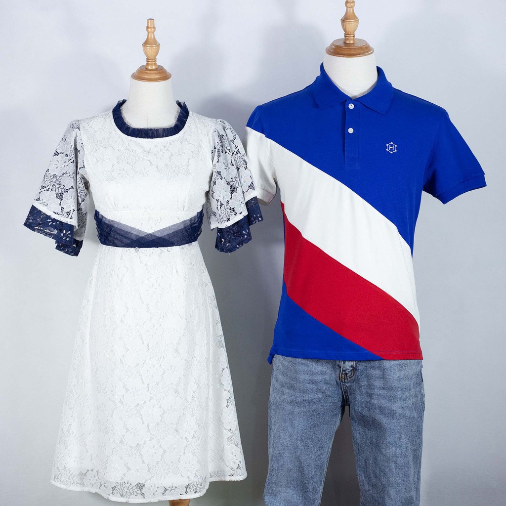 Đồ đôi Đầm Thun Navy White Red Polo &amp; Classy Pleated Lace Dress HAVIAS