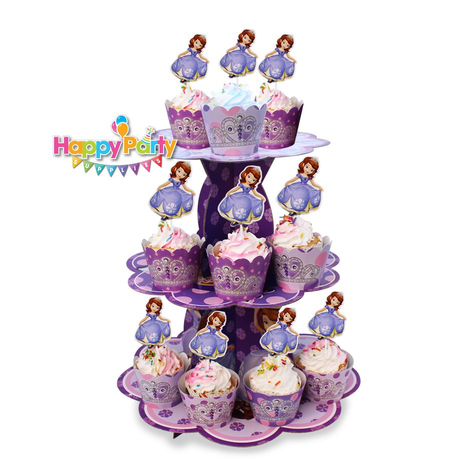 Set trang trí sinh nhật bé gái Bộ phụ kiện chủ đề công chúa Sofia mini - mega - Happy birthday thôi nôi cho bé