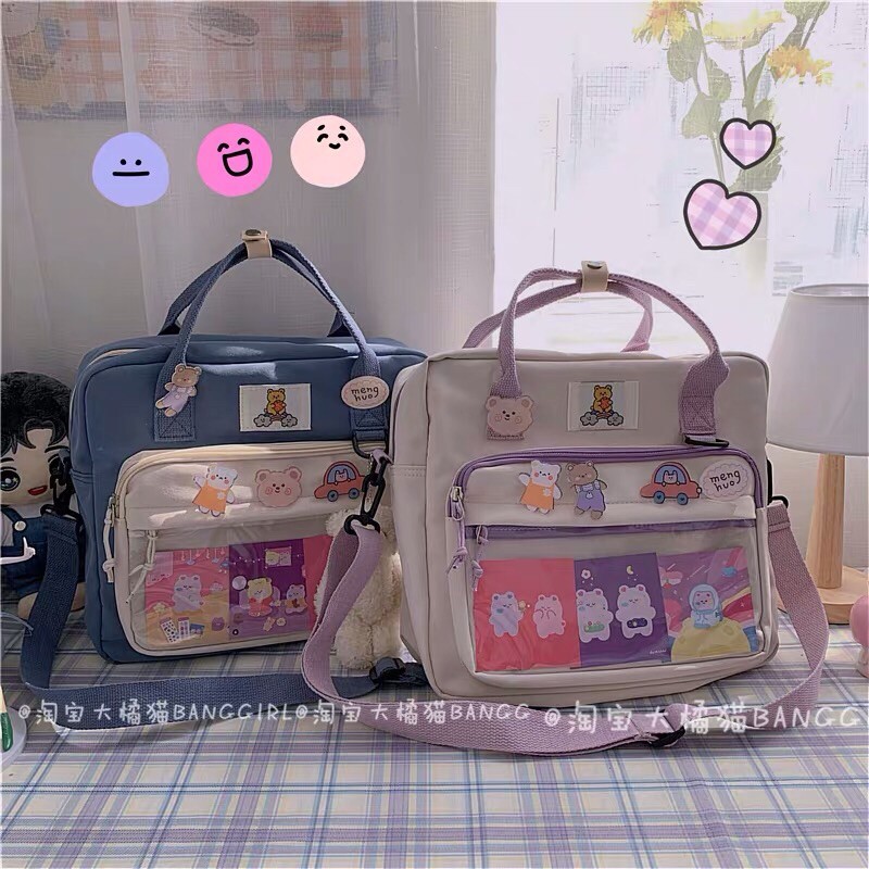 [ORDER] BALO CẶP SÁCH NGANG CÓ 2 KIỂU ĐEO CHÉO VÀ ĐEO VAI ULZZANG MÀU TRẮNG ĐEN HỒNG XANH | BigBuy360 - bigbuy360.vn