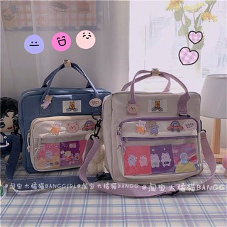 [ORDER] BALO CẶP SÁCH NGANG CÓ 2 KIỂU ĐEO CHÉO VÀ ĐEO VAI ULZZANG MÀU TRẮNG ĐEN HỒNG XANH