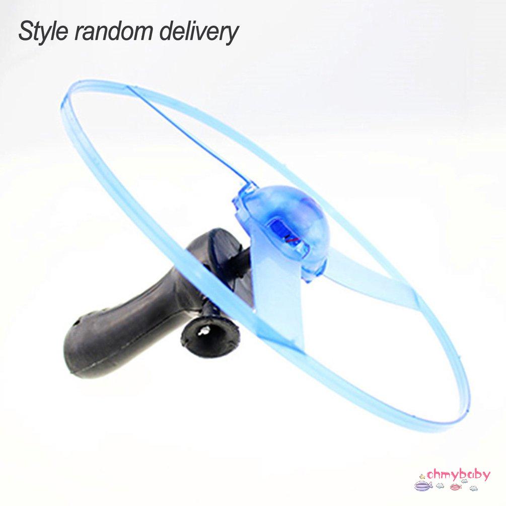 【OMB】 Funny Colorful Pull String UFO LED Light Up Flying Saucer Disc Kids Toy