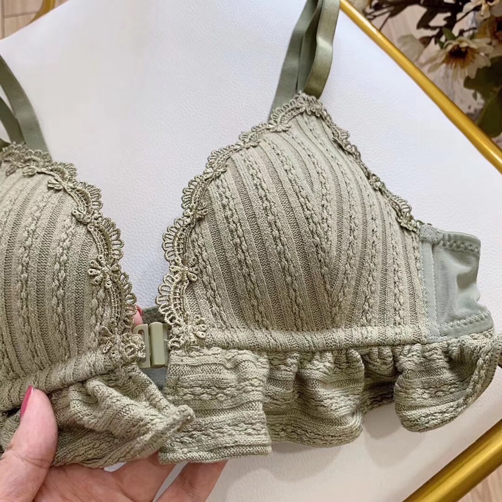 Áo ngực Aoweinisi thiết kế nút cài phía trước viền nhún bèo phong cách ngọt ngào cao cấp