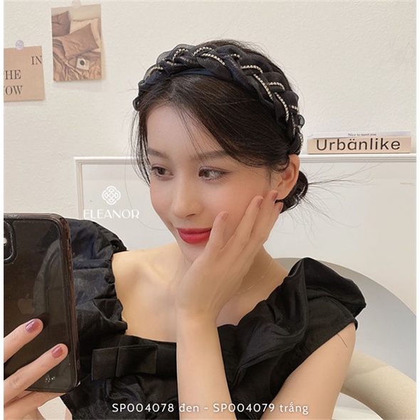 Băng đô cài tóc nữ Eleanor Accessories vải xoắn viền đính đá phụ kiện tóc 4078