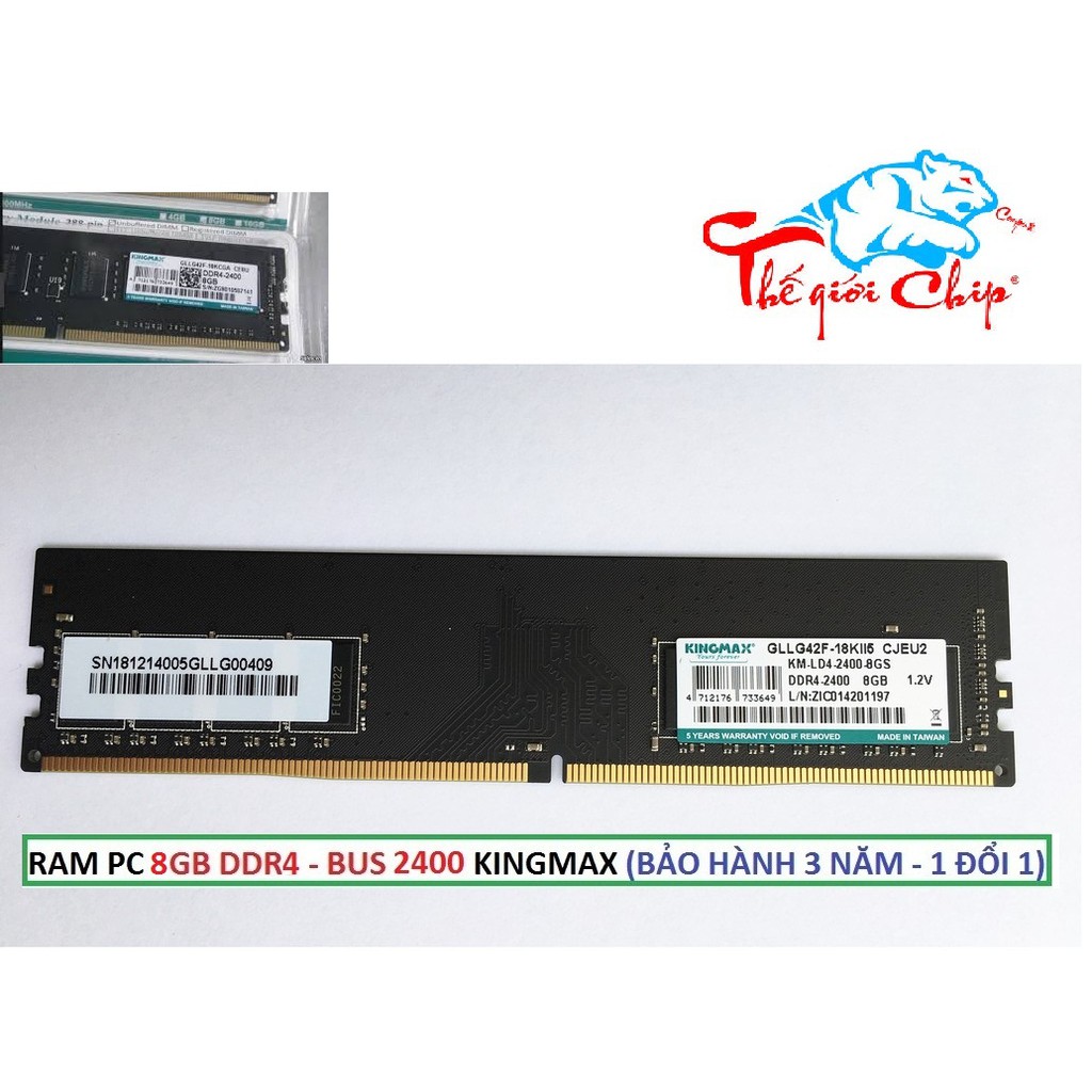 RAM PC 8GB DDR4 - BUS 2400 KINGMAX (BẢO HÀNH 3 NĂM - 1 ĐỔI 1)