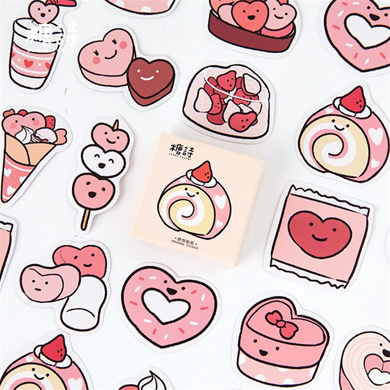 Hộp 45 sticker hình dán bánh kẹo dễ thương