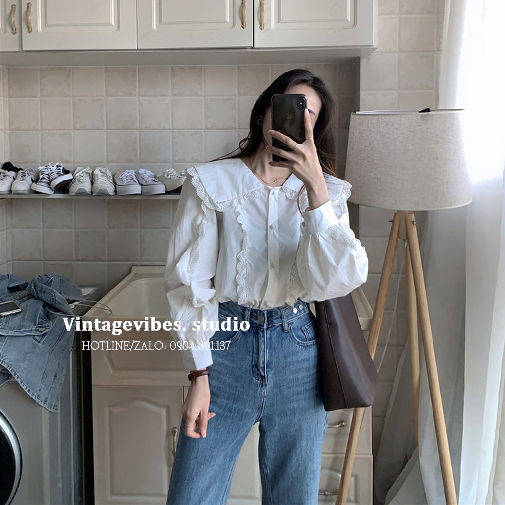 Áo babydoll cổ bèo viền ren tiểu thư Ulzzang (hàng QC) - Ảnh thật tự chụp 1000% | BigBuy360 - bigbuy360.vn