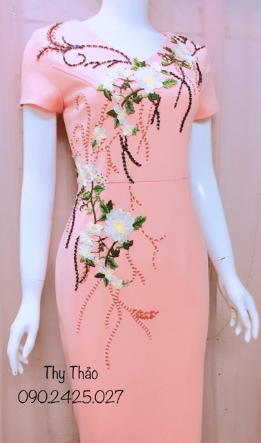đầm thiết kế trung niên nữ phối hoa đầy đủ size