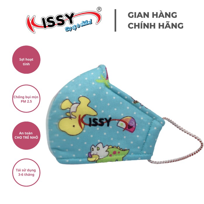 Khẩu Trang Kissy Trẻ Em Từ 6 Tháng Đến 3 Tuổi Họa Tiết Khủng Long Nhí Chống Bụi Mịn, Giao Đúng Mẫu