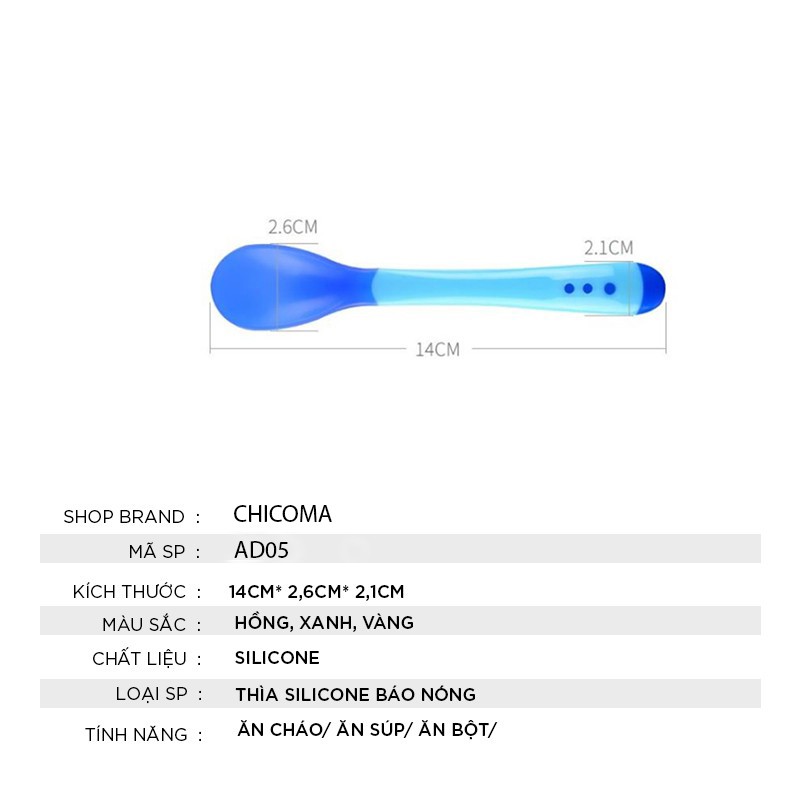 Thìa ăn dặm báo nóng bón cháo đút bột chất liệu silicon an toàn cao cấp AD05-CHICOMA