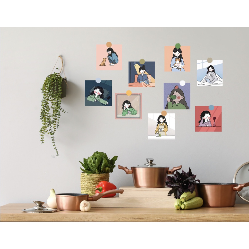 Hình Dán Tường Cô Gái Tuna Postcard Decor Trang Trí  Bàn Học Giấy Đẹp Sắc Nét Phong Cách Hàn Quốc GIRL2