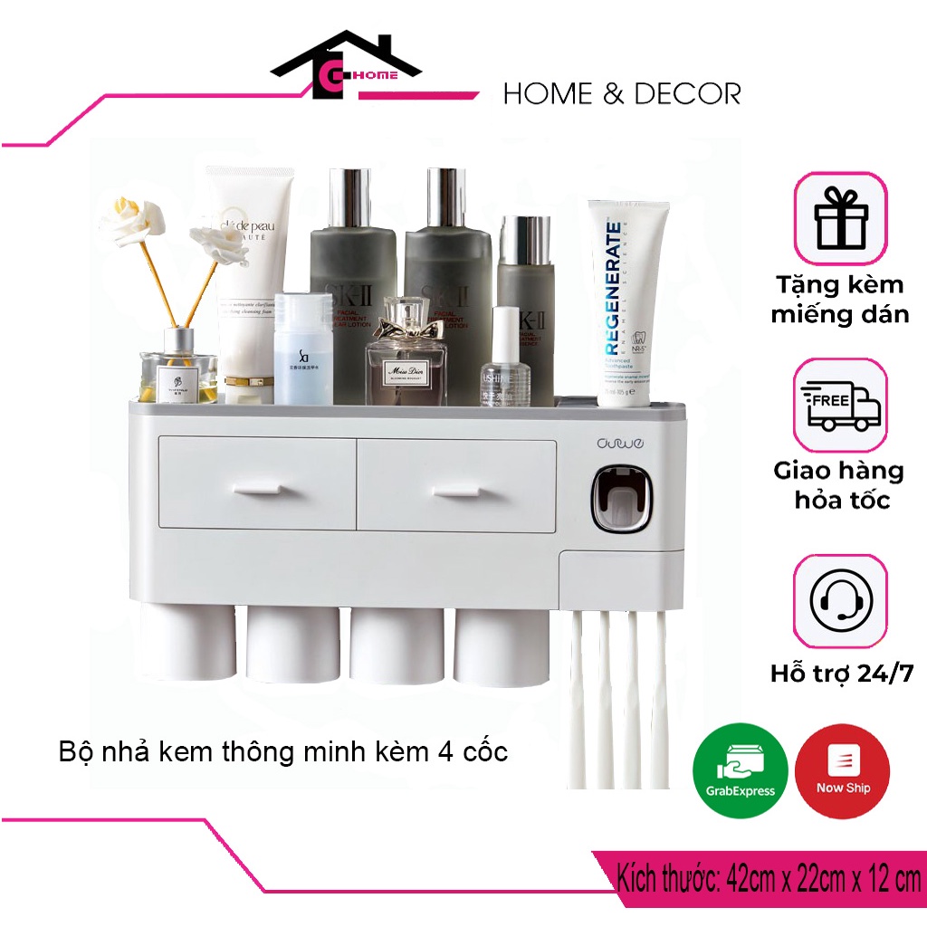 bộ nhả kem đánh răng tự động kèm 4 cốc cao cấp