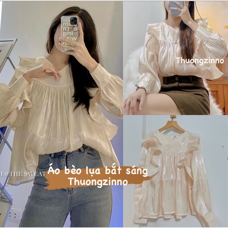 [Ảnh thật/Video]ÁO SƠ MI TƠ VẢI ORGANZA BẮT SÁNG ÁO SƠ MI CÁNH SÓNG ĐIỆU ĐÀ