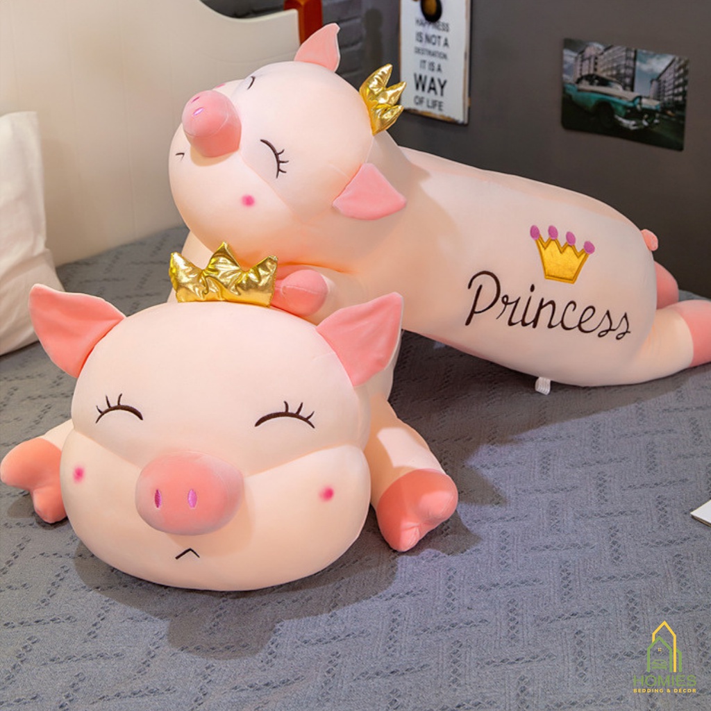 Gối Ôm Hình Thú Nhồi Bông HOMIES Heo Vương Miện Hồng Chất Liệu Nhung Co Dãn 4 Chiều - Nhiều Kích Thước