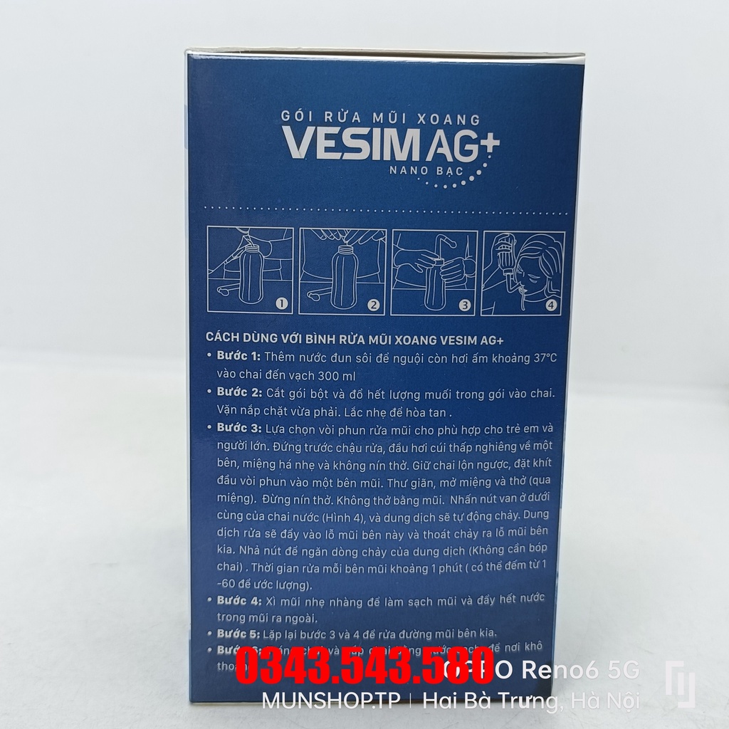 Gói Rửa Mũi Xoang VESIM AG+ nano bạc hộp 60 túi